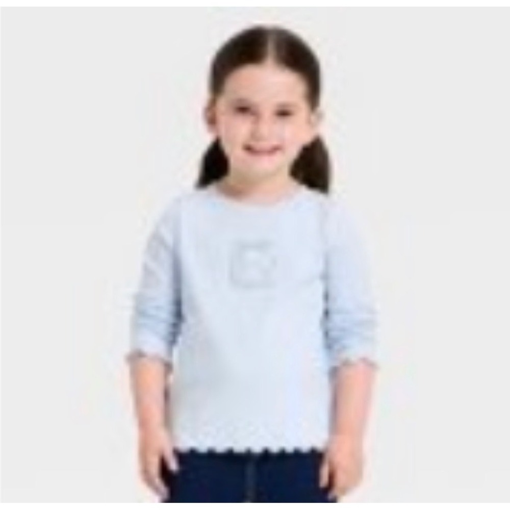 Cat & Jack Kids Light Blue Ribbed‎ Long Sleeve Swan Embroidered Top 18M NWT - Picture 5 of 5